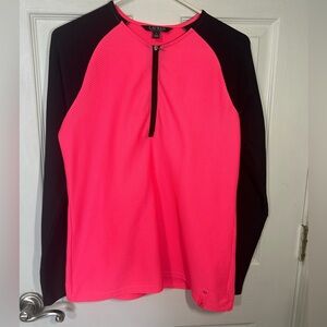 Lauren Ralph Lauren neon pink black waffle-knit 1/4-zip athletic top Size Large